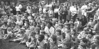 Watching Punch & Judy in Charlton Park, 1980.